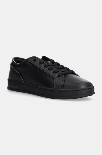 Kožené tenisky Calvin Klein LOW TOP LACE UP PIPING čierna farba, HM0HM01588