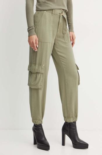 Nohavice Guess KATRIN dámske, zelená farba, strih cargo, vysoký pás, W4YB51 WDP85