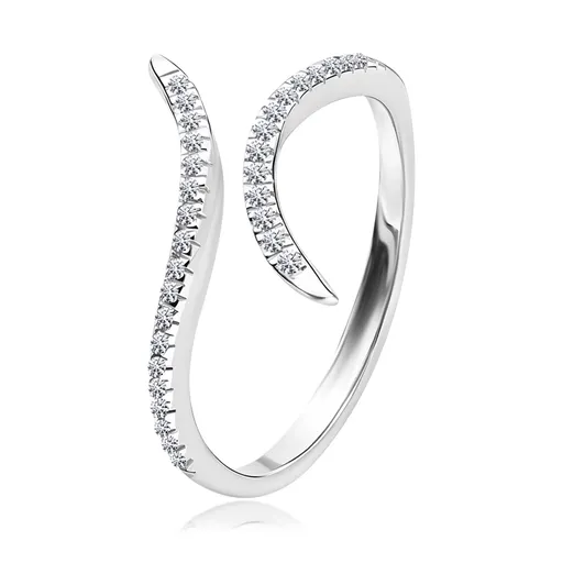 Strieborný prsteň 925 - rozdelené a zvlnené línie s čírymi zirkónmi - Veľkosť: 60 mm
