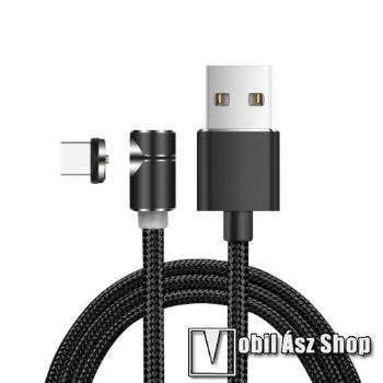 Mágneses adatátviteli kábel / USB töltő - USB 3.1 Type C, 2.4A, 12W, 1m hosszú, szövettel bevont, töltésjelző LED, 90°-os derékszögű, CSAK TÖLTÉSRE ALKALMAS ADATÁTVITELRE NEM! - FEKETE