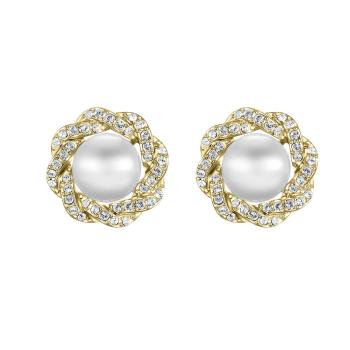 CRYSTalp Luxusné pozlátené náušnice s kryštálmi a perlou Rich pearl 42310.G