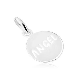 Prívesok zo striebra 925 - okrúhly, lesklý, plochý, s nápisom "ANGEL"