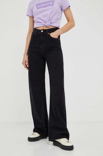 Rifle Levi's RIBCAGE WIDE LEG H223 dámske, čierna farba