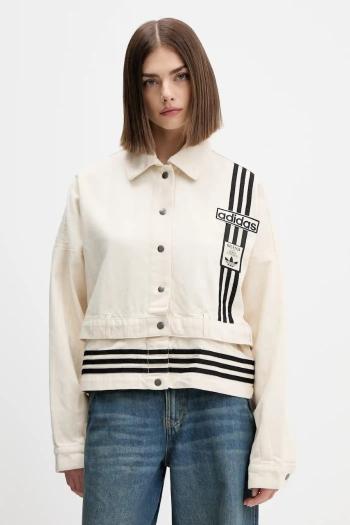 Rifľová bunda adidas Originals Denim Track Top béžová farba, prechodná, oversize, JD5617