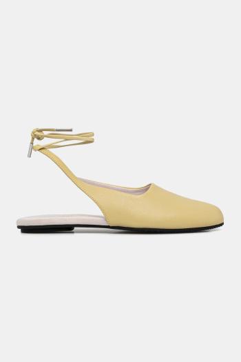Kožené balerínky Calvin Klein BALLERINA SLING BACK LTH žltá farba, HW0HW02655