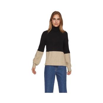 Vila  Noos Ril Blocking Knit L/S - Black/Natural Mel  Svetre Čierna