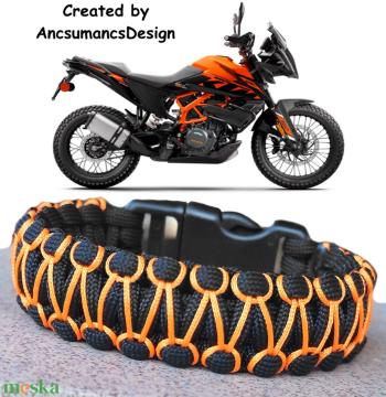 Designer túlélő paracord karkötő biztonsági csattal COBRA RIDER STITCH KTM Fekete narancssárga (csuklóméret 19-20cm)