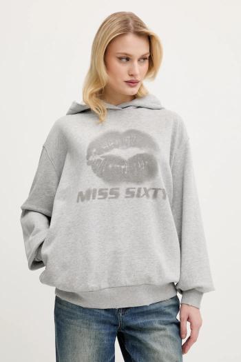 Bavlnená mikina Miss Sixty dámska, šedá farba, s kapucňou, s potlačou, 6S1TJ59900