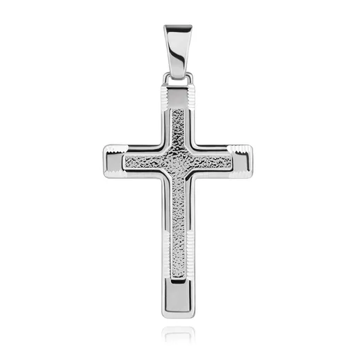 Prívesok zo striebra 925 - mohutný kríž so štruktúrou a zárezmi