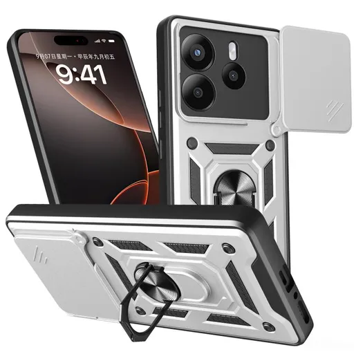 RING CAMERA Kryt s držiakom pre Xiaomi Redmi Note 14 5G strieborný