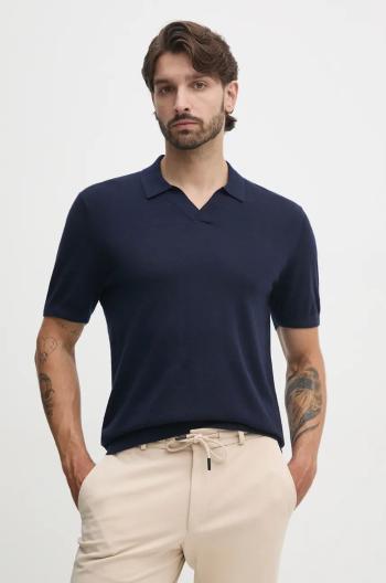 Vlnené polo Tommy Hilfiger tmavomodrá farba, jednofarebné, MW0MW36538