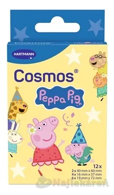 Cosmos Peppa Pig vodeodolná detská náplasť na rany, 3 veľkosti 12ks