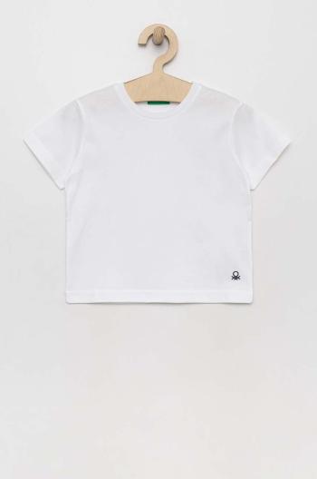 Detské bavlnené tričko United Colors of Benetton biela farba, jednofarebný