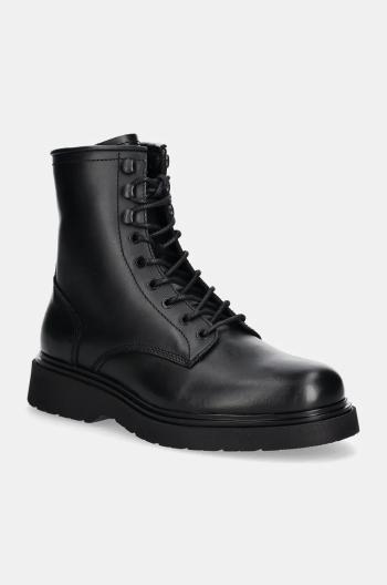 Kožené členkové topánky Calvin Klein LACE UP BOOT W/ ZIP LTH pánske, čierna farba, HM0HM01575