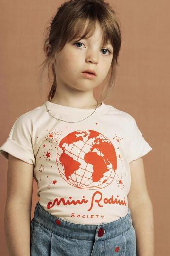 Detské bavlnené tričko Mini Rodini Mini Rodini society béžová farba, s potlačou, 2562011811