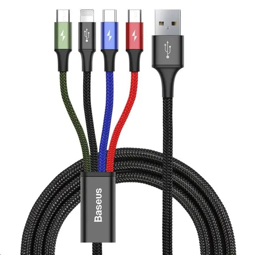 Baseus rýchly nabíjací / dátový kábel 4v1 Lightning + 2* USB-C + Micro USB 3, 5A 1, 2m, čierna
