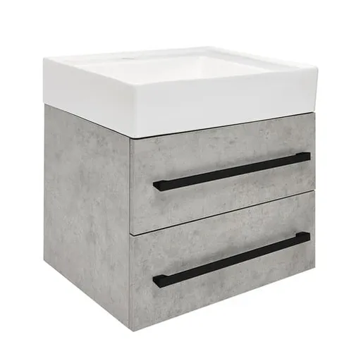 Kúpeľňová skrinka s umývadlom a čiernou úchytkou SAT Cube Way 60x53x46 cm betón mat CUBE46C602BESATCW