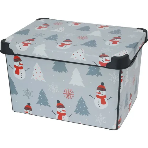 Úložný box s vekom Zimný motív, 22 l, sivá, 40x23x30 cm