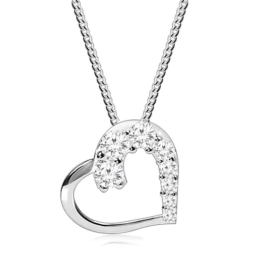 Náhrdelník, retiazka a obrys srdca s hladkou a zirkónovou polovicou, striebro 925