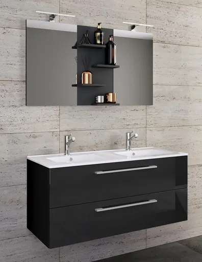 VCM 3dílná umyvadlová skříňka Budasi se zrcadlem, černá