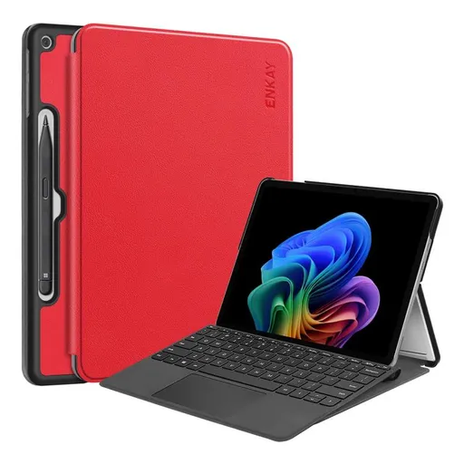 ENKAY LEATHER Zaklápací kryt pre Microsoft Surface Pro 12 červený