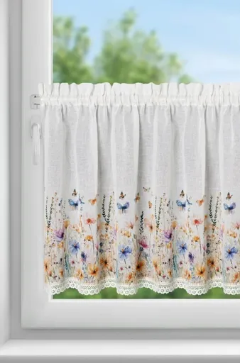 ArtFir Krátka záclona ROZALIA P | biela/žltá 150 x 60 cm