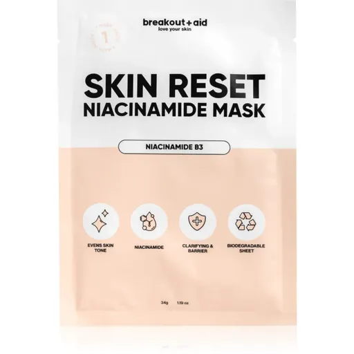 breakout + aid Skin Reset Niacinamide Mask plátenná maska s niacínamidom 34 g