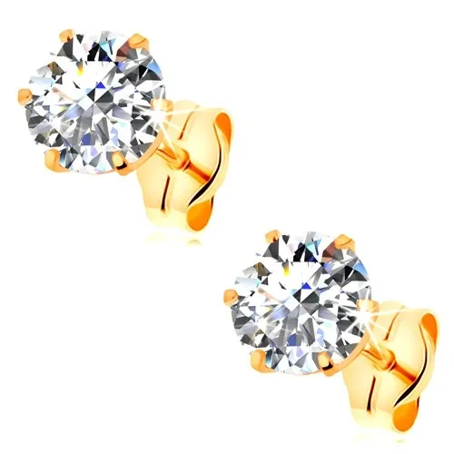 Náušnice v žltom 14K zlate - číry okrúhly zirkón v kotlíku, 5 mm