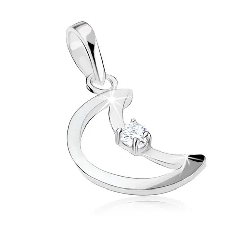 Strieborný prívesok 925, lesklý obrys mesiaca, vložený číry zirkón