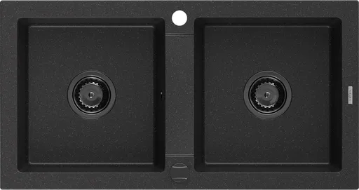 MEXEN/S MEXEN/S - Mario granitový drez 2-bowl 820 x 436 mm, čierna / strieborný metalik, + čierny sifón 6504822000-73-B