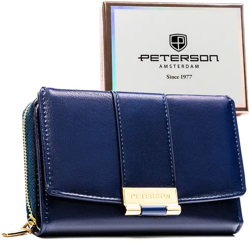 Tmavomodrá dámska peňaženka z ekologickej kože v horizontálnom prevedení so zapínaním na patent