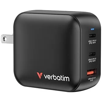 Verbatim 32230, Mini GaN sieťová nabíjačka 2 x USB-CR PD 100W a 1 x USB-A QC 3.0, sivá, 100 W, vymeniteľné vidlice C,G,A