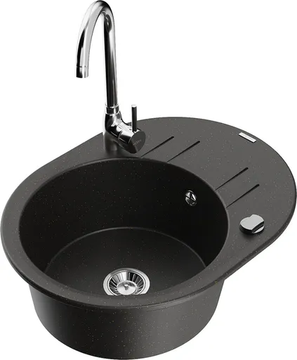 MEXEN/S MEXEN/S - Kevin granitový drez s odkvapkávačom vrátane batérie Telma, čierna/zlatá metalik 6517-75-670200-00