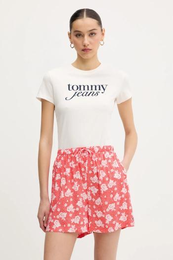 Bavlnené tričko Tommy Jeans dámske, béžová farba, DW0DW19447