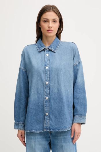 Rifľová košeľa Calvin Klein Jeans modrá farba, voľný strih, s klasickým golierom, LV047C783G
