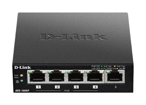 D-Link DES-1005P B1 5-Port 10/100 PoE Desktop Switch, 4x PoE+, 60W pre PoE