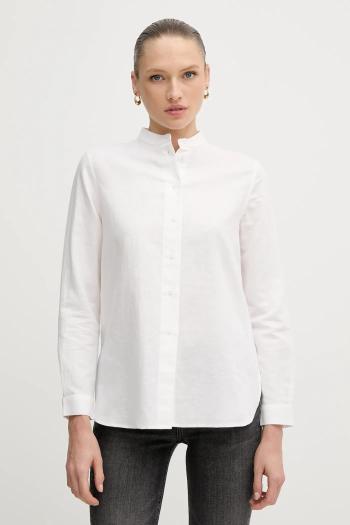 Ľanová košeľa Armani Exchange béžová farba, voľný strih, so stojačikom, XW000463 AF12814