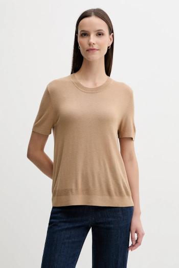 Tričko s hodvábom United Colors of Benetton béžová farba, 1ZRED10BK