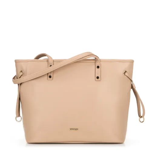 Shopperka z ekokože so sťahovacími šnúrkami béžová 100-4Y-203-9