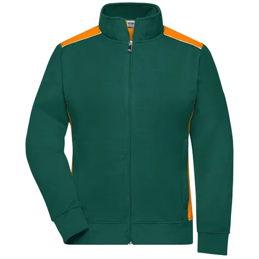 James & Nicholson (Daiber) Dámska mikina bez kapucne JN869 - Tmavozelená / oranžová | 3XL