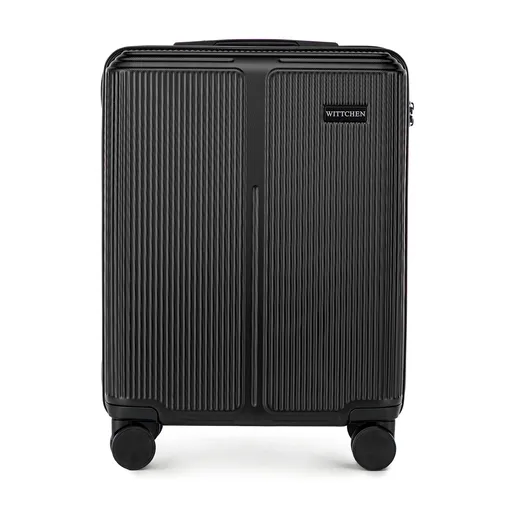 Malý ABS kufor s jemnými pruhmi, čierny 56-3A-601-10