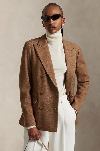 Vlnené sako Polo Ralph Lauren hnedá farba, dvojradové, jednofarebné, 211973828