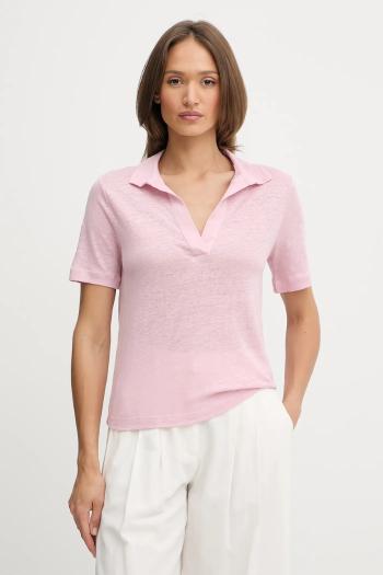 Ľanové polo United Colors of Benetton ružová farba, 37UJD300Y