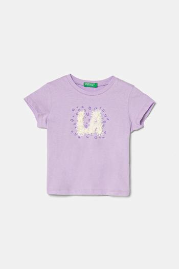 Detské bavlnené tričko United Colors of Benetton fialová farba, 3I1XG10J1