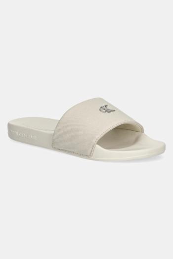 Šľapky Calvin Klein Jeans SLIDE MONOGRAM HARDWARE dámske, béžová farba, YW0YW01713