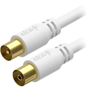 AlzaPower Core Coaxial IEC (M) – IEC (F), pozlátený konektor, 5 m biely (APW-CBCTVMF05B)
