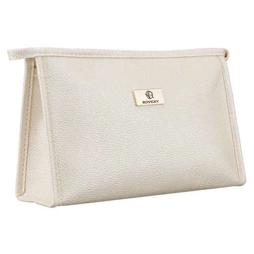 Beżowa, praktyczna kosmetyczka ze skóry ekologicznej, jednokomorowa - Rovicky