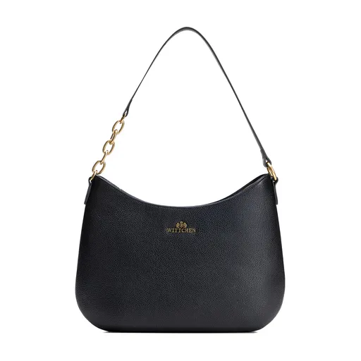 Kožená ramenná kabelka s retiazkou čierna 100-4E-603-1