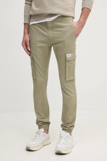 Nohavice Calvin Klein Jeans pánske, zelená farba, priliehavé, J30J327614