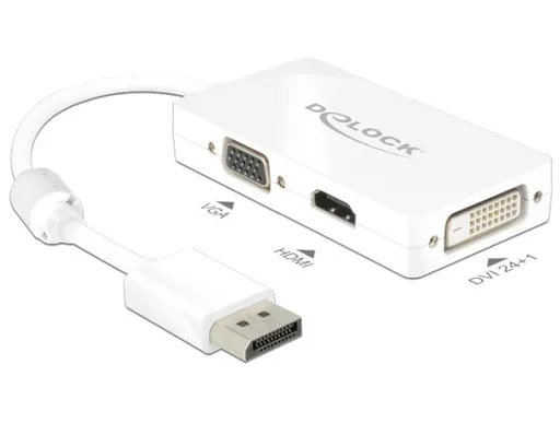 Delock Adaptér Displayport 1.1 samec > VGA / HDMI / DVI samica pasívna biela